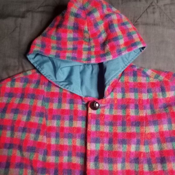 Vintage Pioneer Wear Reversible Sleeveless Poncho Jacket Hood Wool - Picture 1 of 8